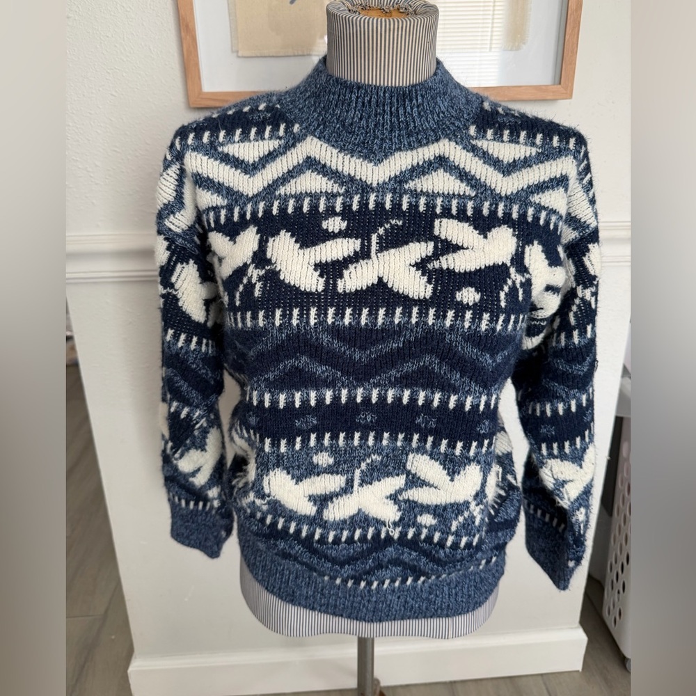 Navy and White Patterned Sweater